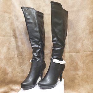 NWT Black high heel Knee high boots